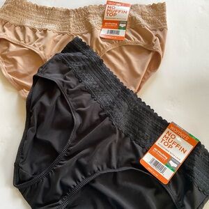 2 Woman’s Warners  Black and Tan No Muffin Top Panties 7L